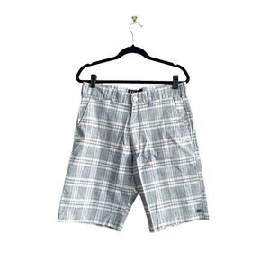 Billabong Mens Shorts Flat Front Cotton Stretch Plaid Pattern Casual Green Sz 32